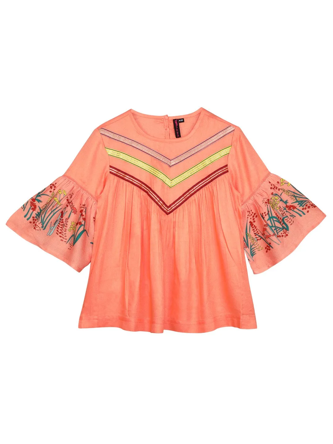 Ishin Girls Rayon Orange Printed Top