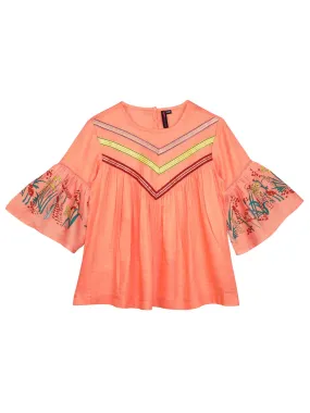 Ishin Girls Rayon Orange Printed Top