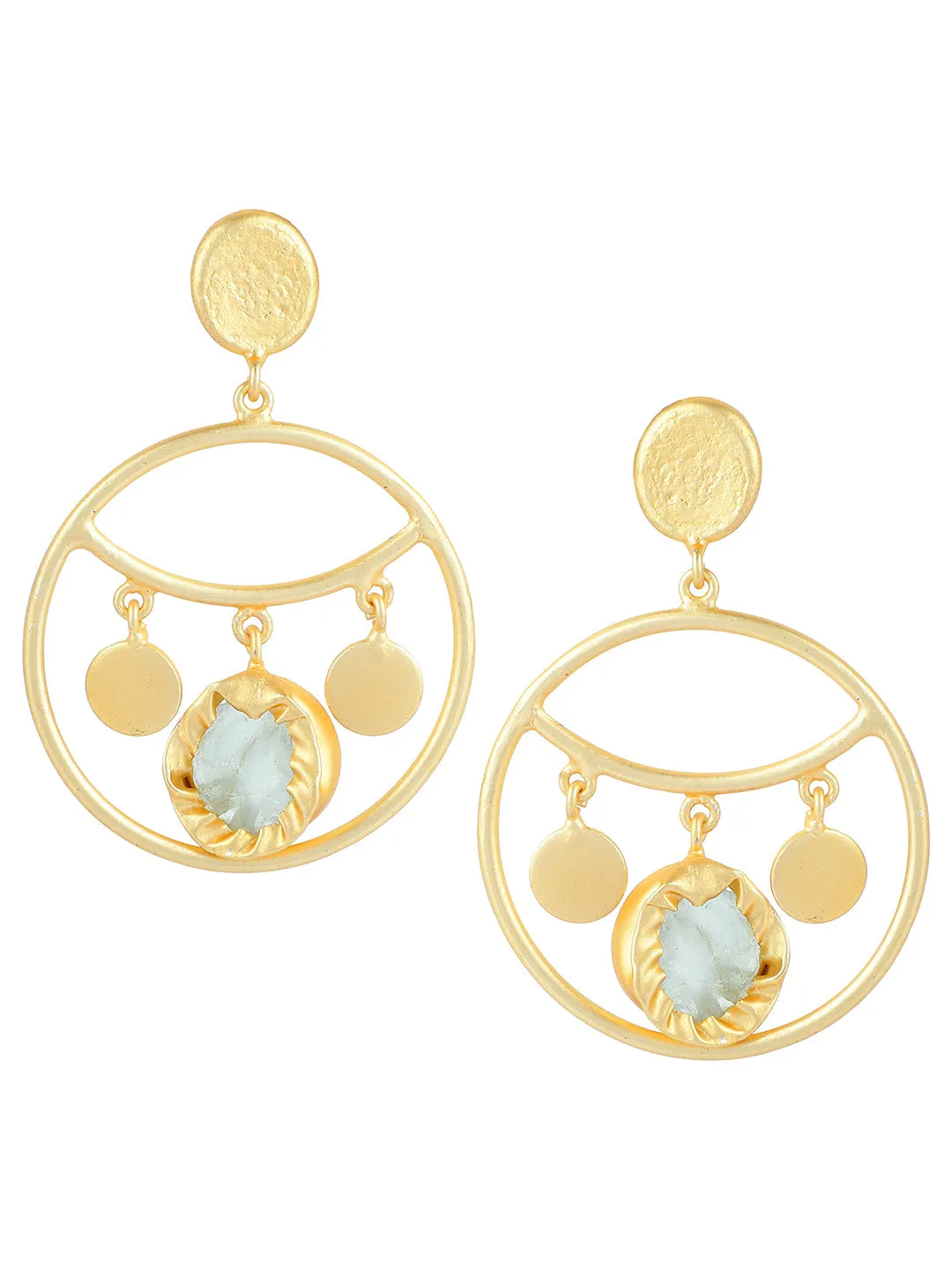 Ishin Gold Plated Fancy Stone Circular Shaped Drop Earring