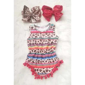 Leopard Serape Pom Pom Romper