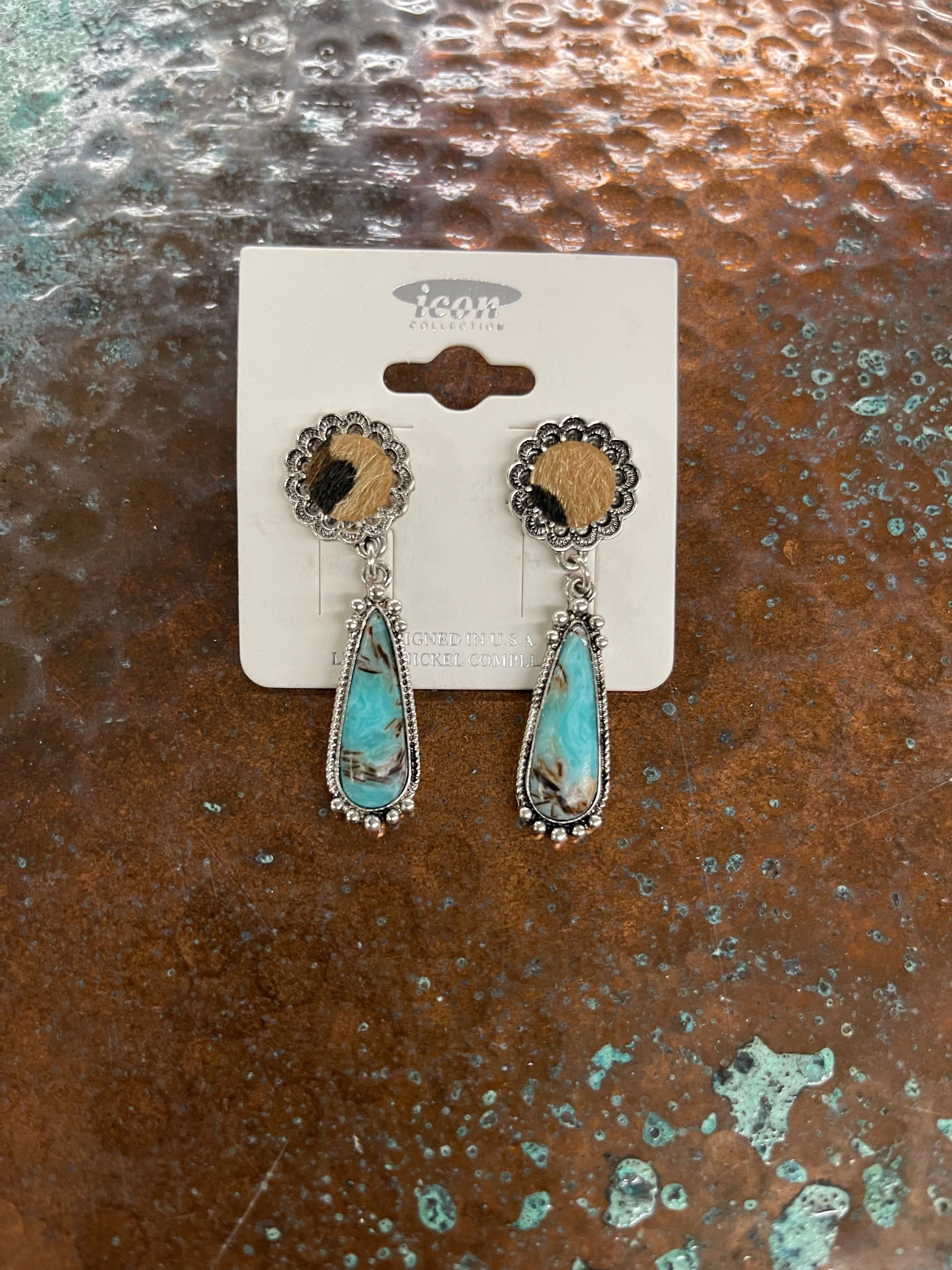 Leopard turquoise drop earrings