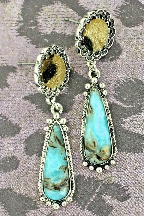 Leopard turquoise drop earrings