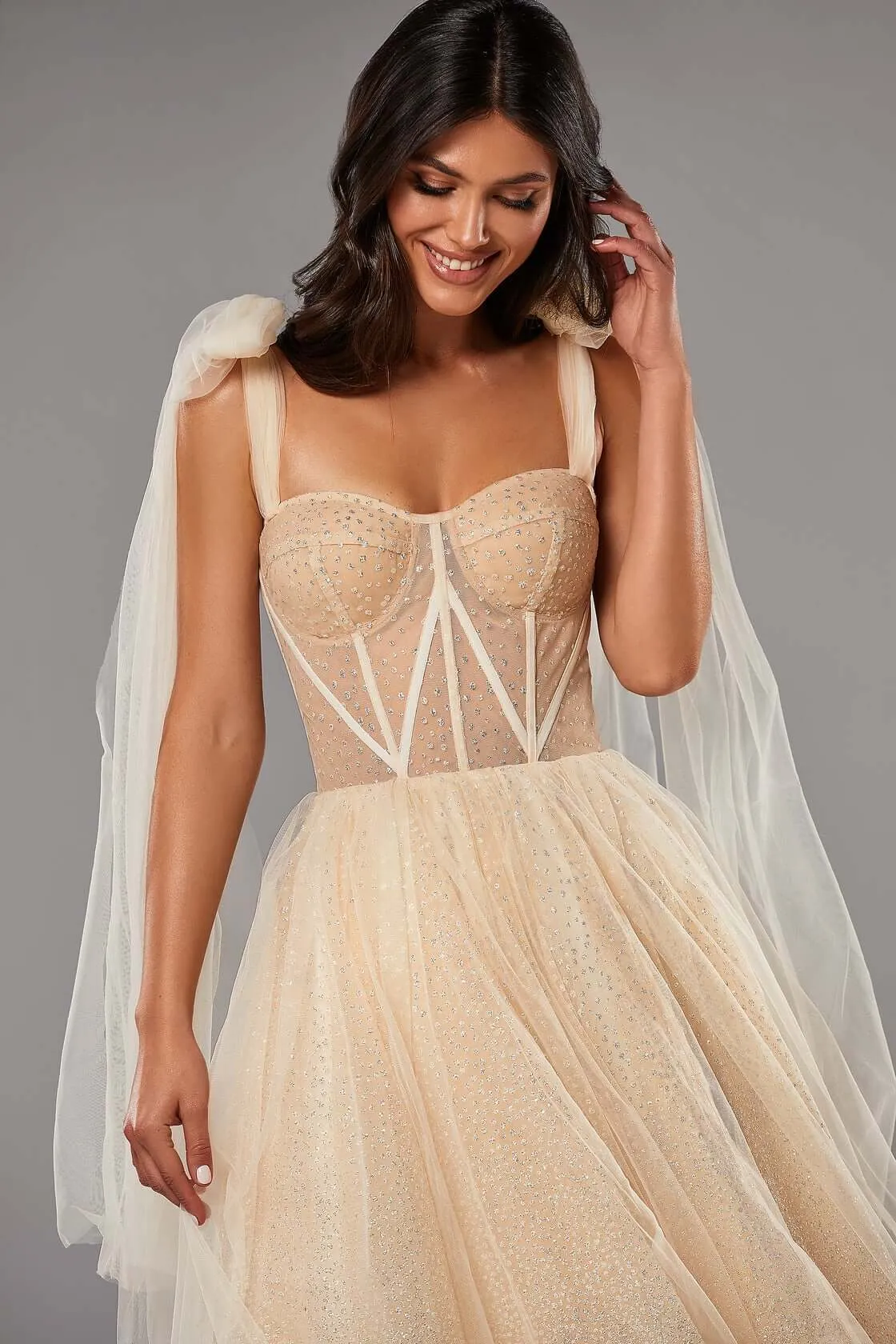 Melon Sparkly midi tulle dress