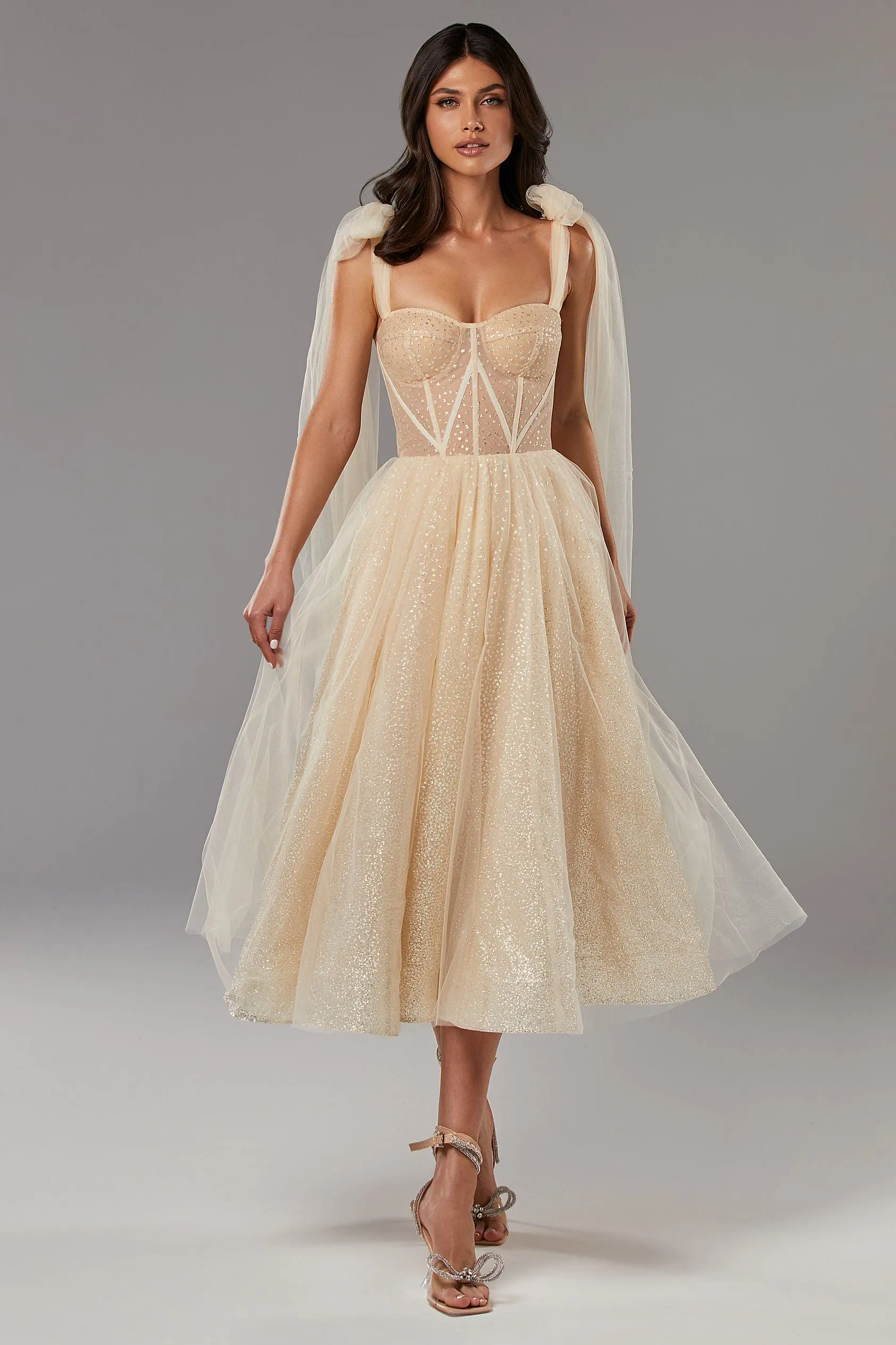 Melon Sparkly midi tulle dress