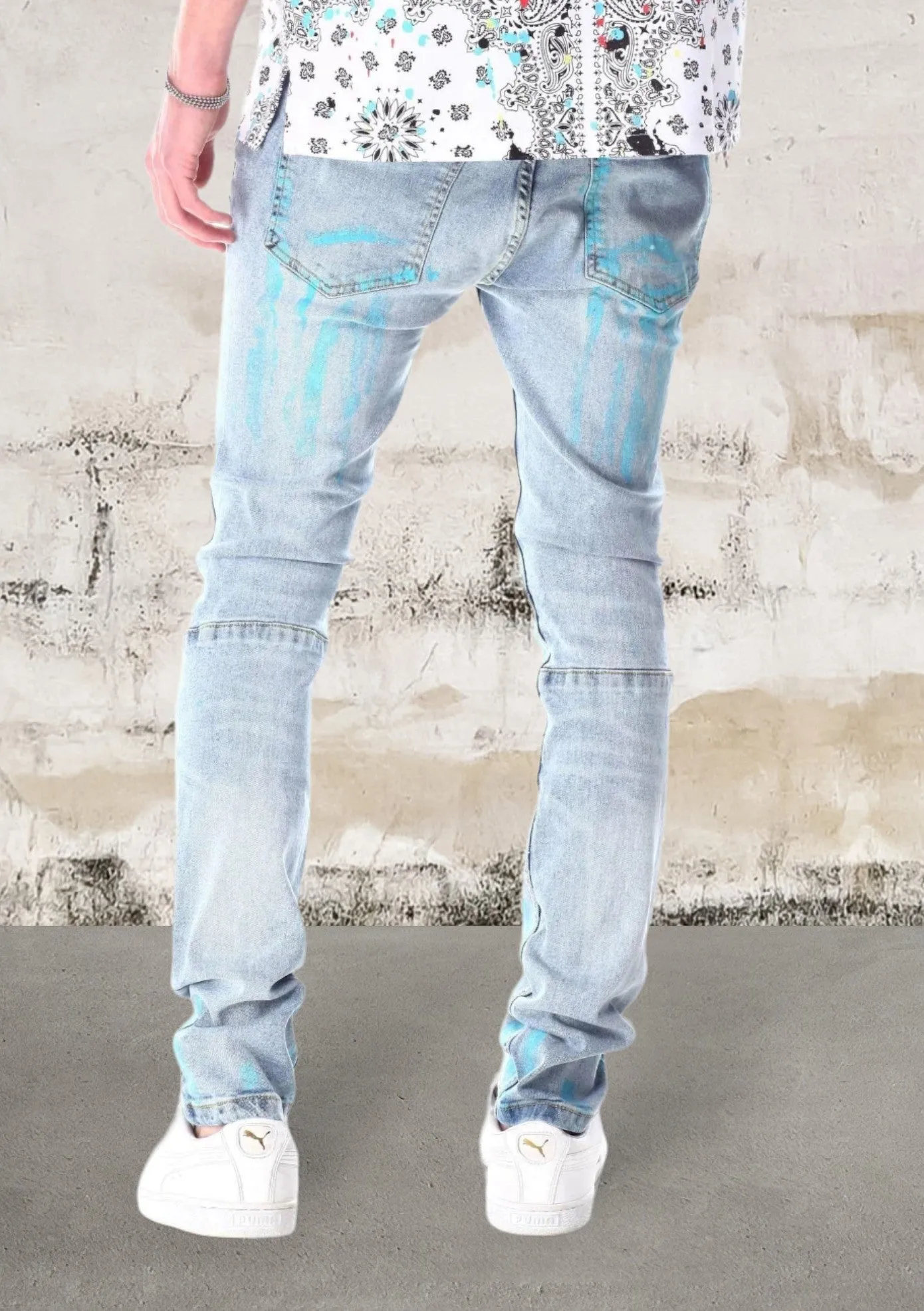 Men's slim fit all-over paint print denim jeans