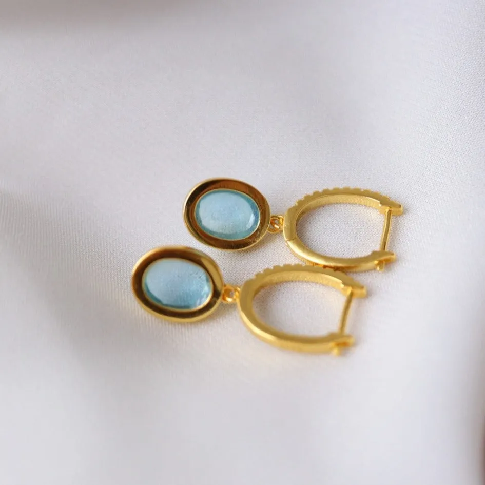 Natural Aquamarine Hoops Earring Silver