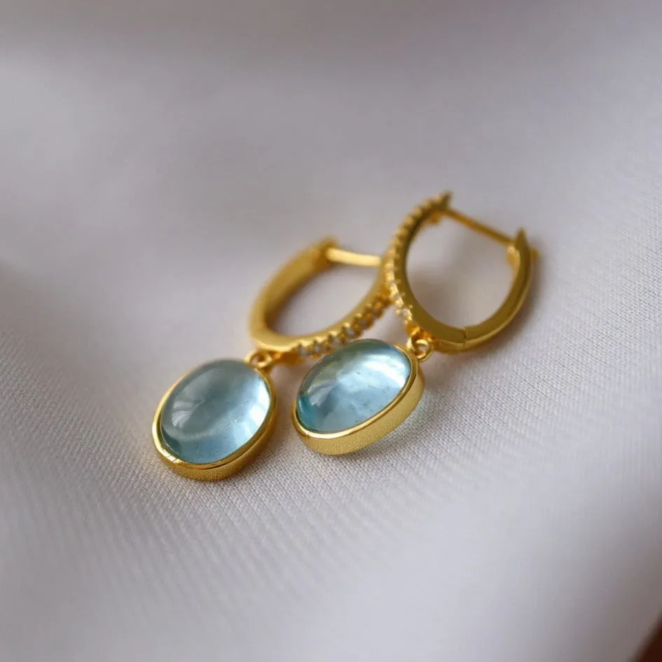 Natural Aquamarine Hoops Earring Silver