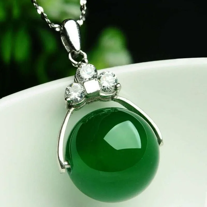 Natural Green Jade Chalcedony Necklace - 925 Sterling Silver