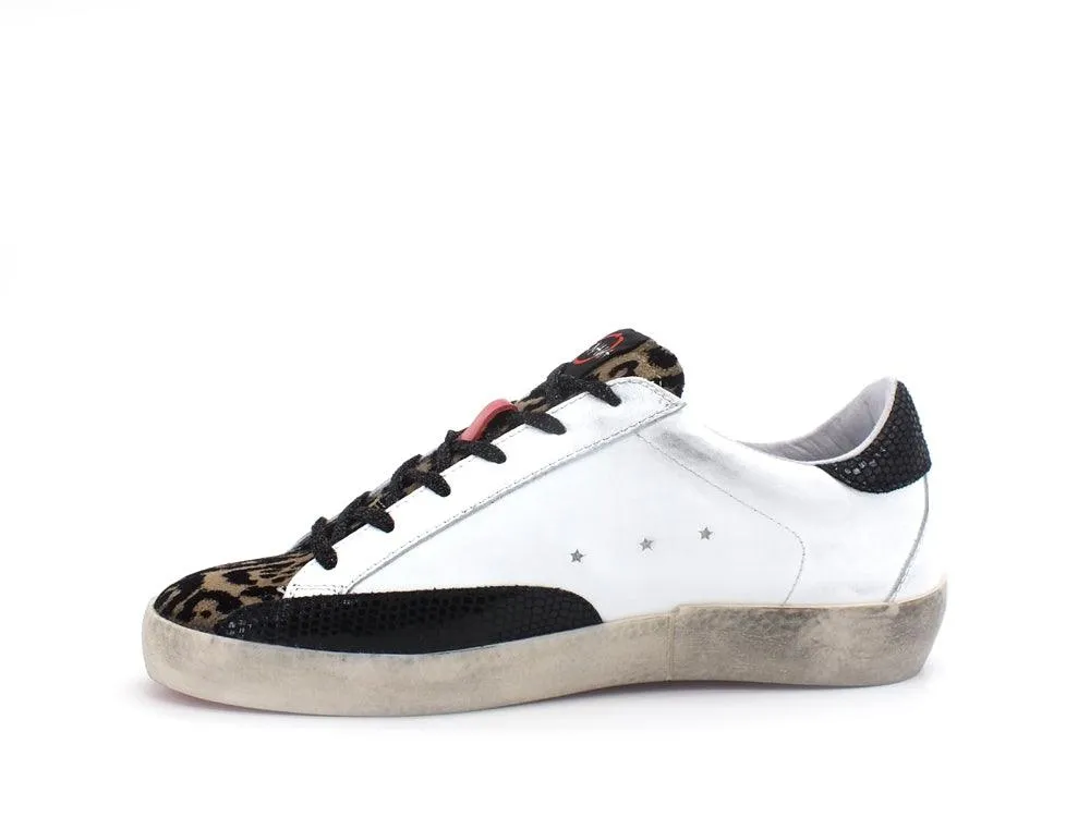 OKINAWA Low Sneaker Star Bianco Nero Leopard 2108