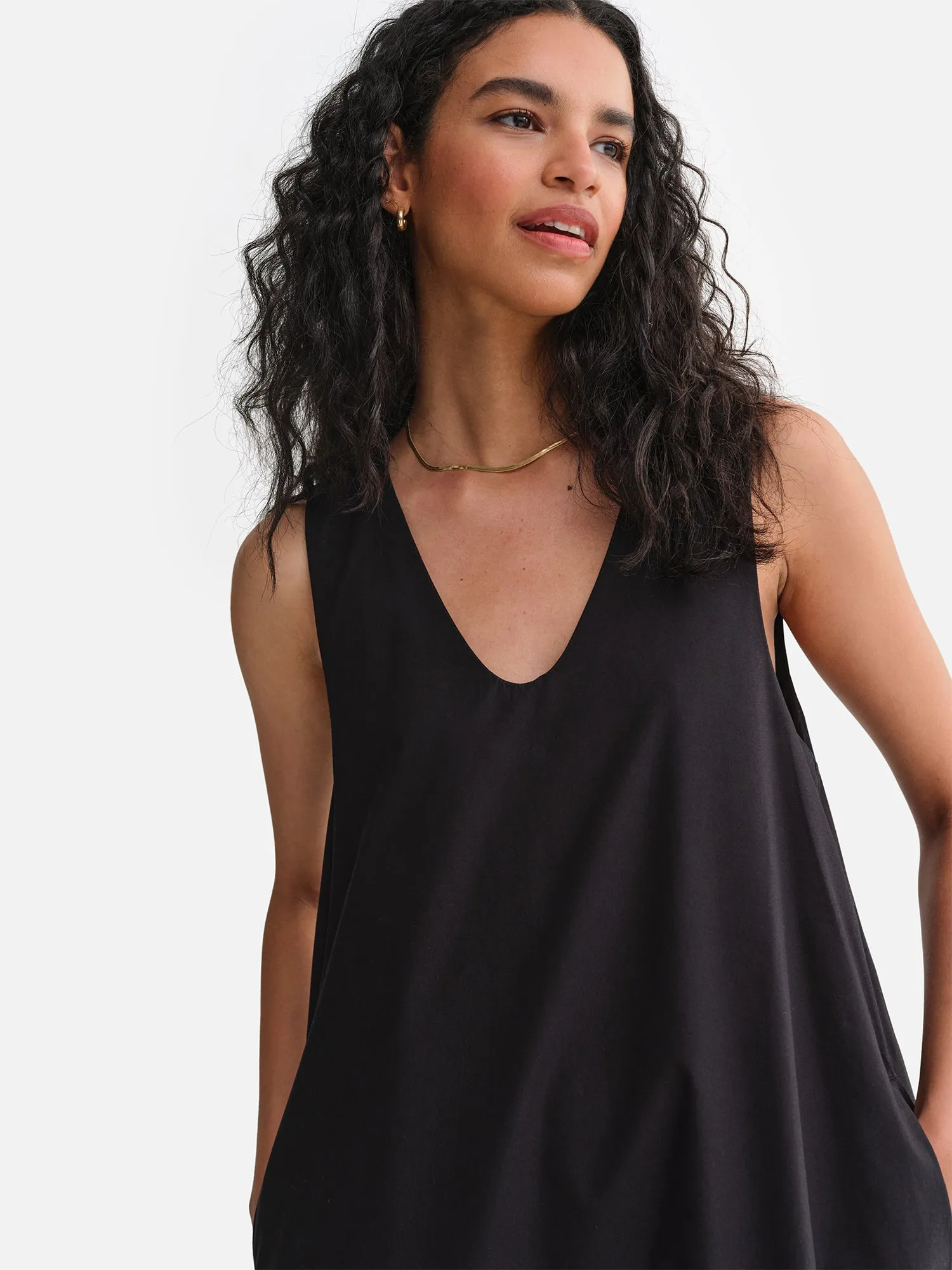 Organic Poplin Tank Pleated Dress