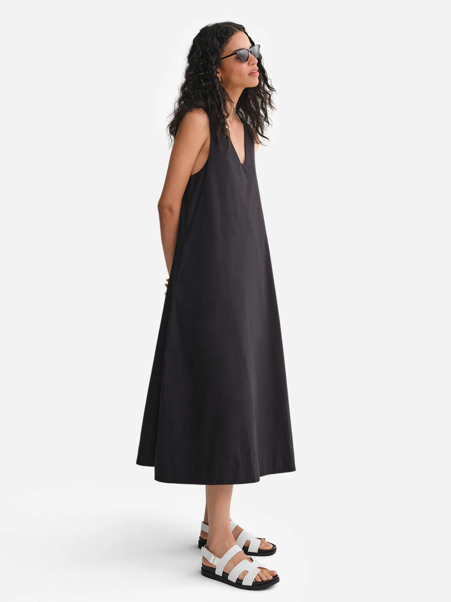 Organic Poplin Tank Pleated Dress