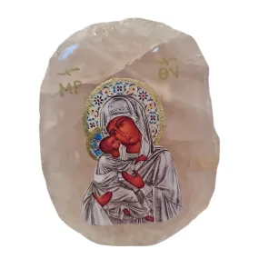 Panayia Icon on Rose Quartz Stone