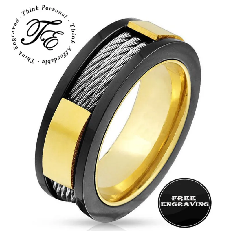 Personalized Engraved Men's Cable Inlay Promise Ring - Handwriting Ring