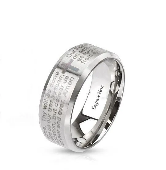 Personalized Men's Promise Ring - Lords Prayer Christian Cross Stainless Steel