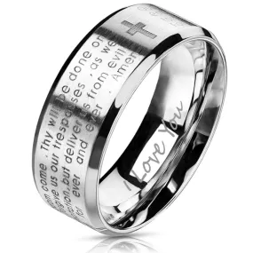 Personalized Men's Promise Ring - Lords Prayer Christian Cross Stainless Steel