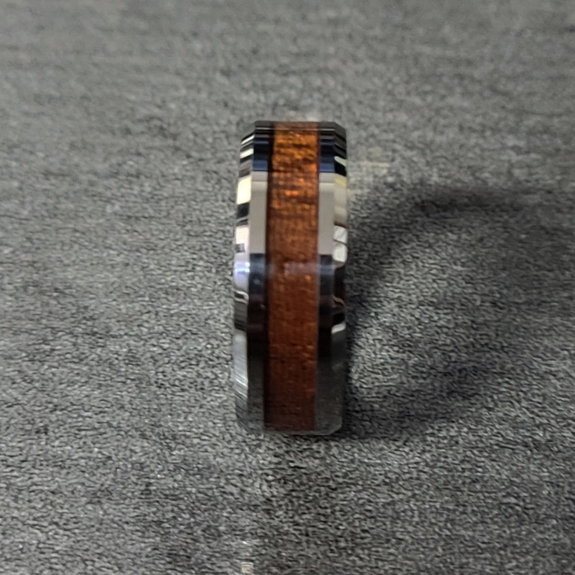 Personalized Men's Tungsten Wedding Band - Silver With Wood Inlay