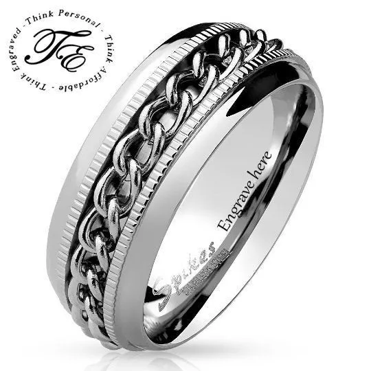 Personalized Women's Promise Ring - Silver Chain Spinner Stainless Steel