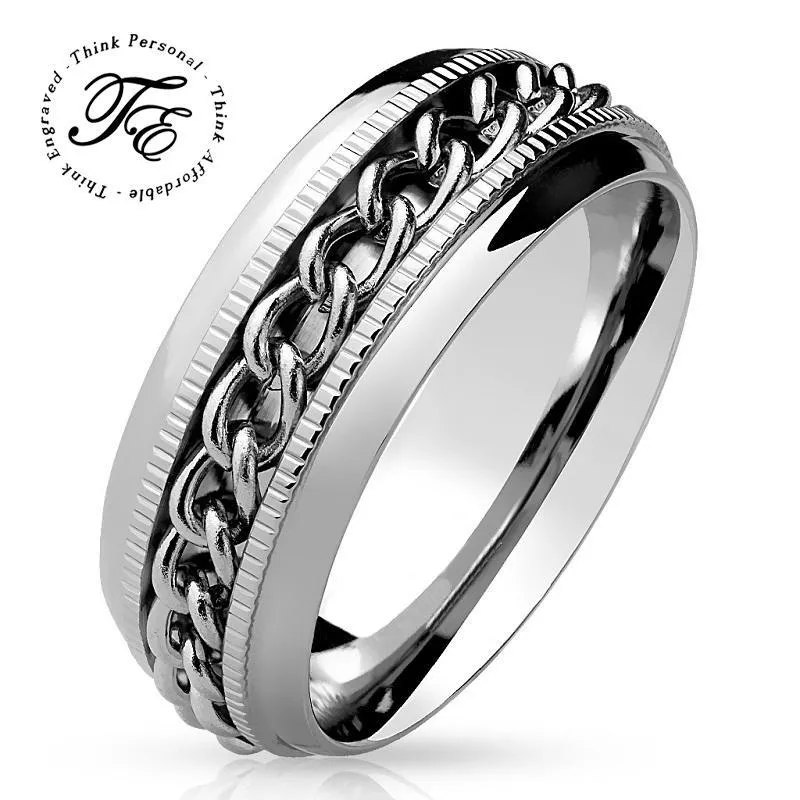 Personalized Women's Promise Ring - Silver Chain Spinner Stainless Steel