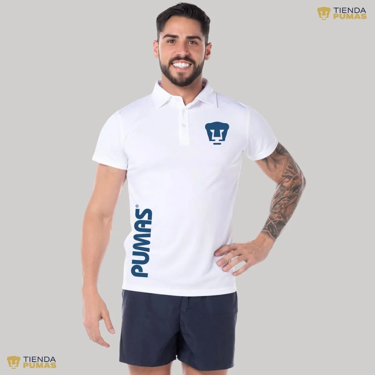 Playera tipo polo Hombre Pumas UNAM Retro Azul Vinil