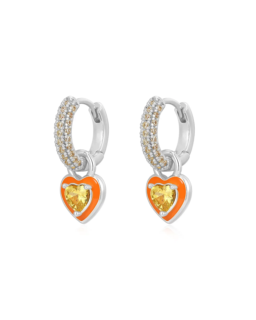 Puffy Heart Huggies- Neon Orange- Silver