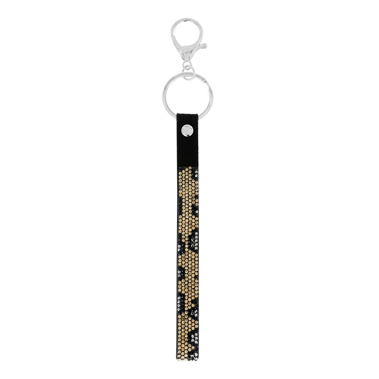 Rhinestone Wristlet Lanyard Strap Keychain - Leopard