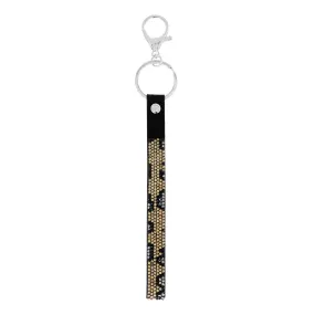 Rhinestone Wristlet Lanyard Strap Keychain - Leopard