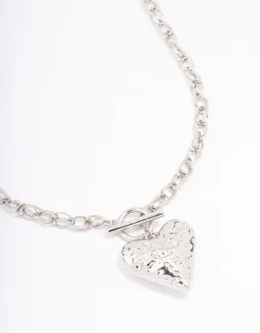 Rhodium Filigree Puffy Heart Necklace