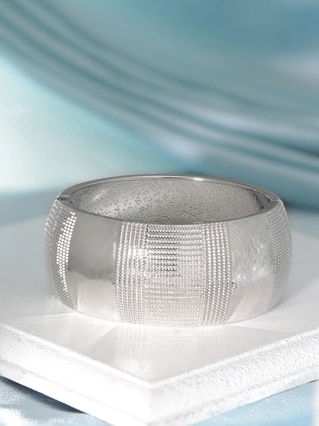 Rubans Voguish Rhodium Plated Textured Statement Bracelet