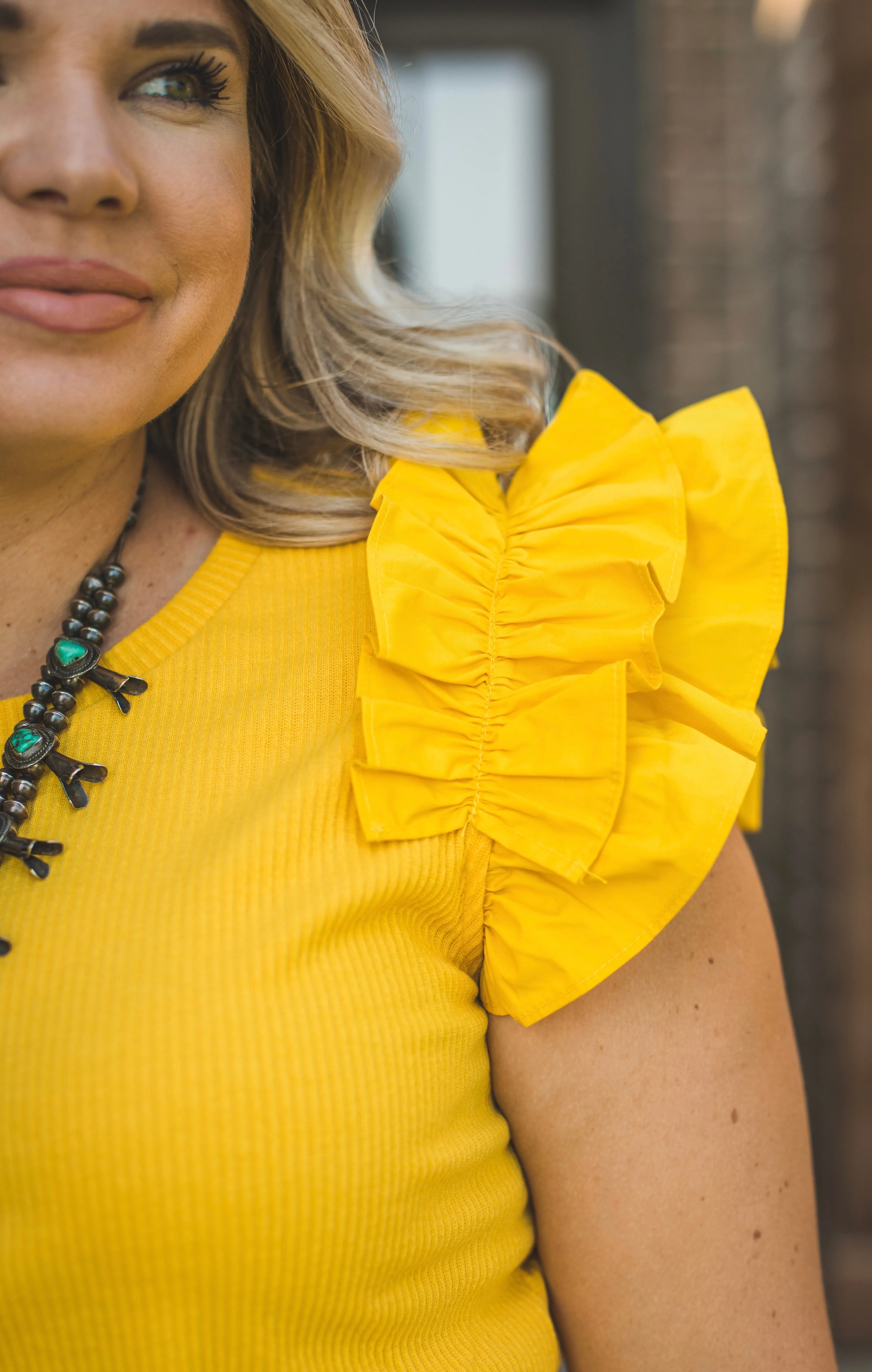 Ruffle Shoulder Top in Honey