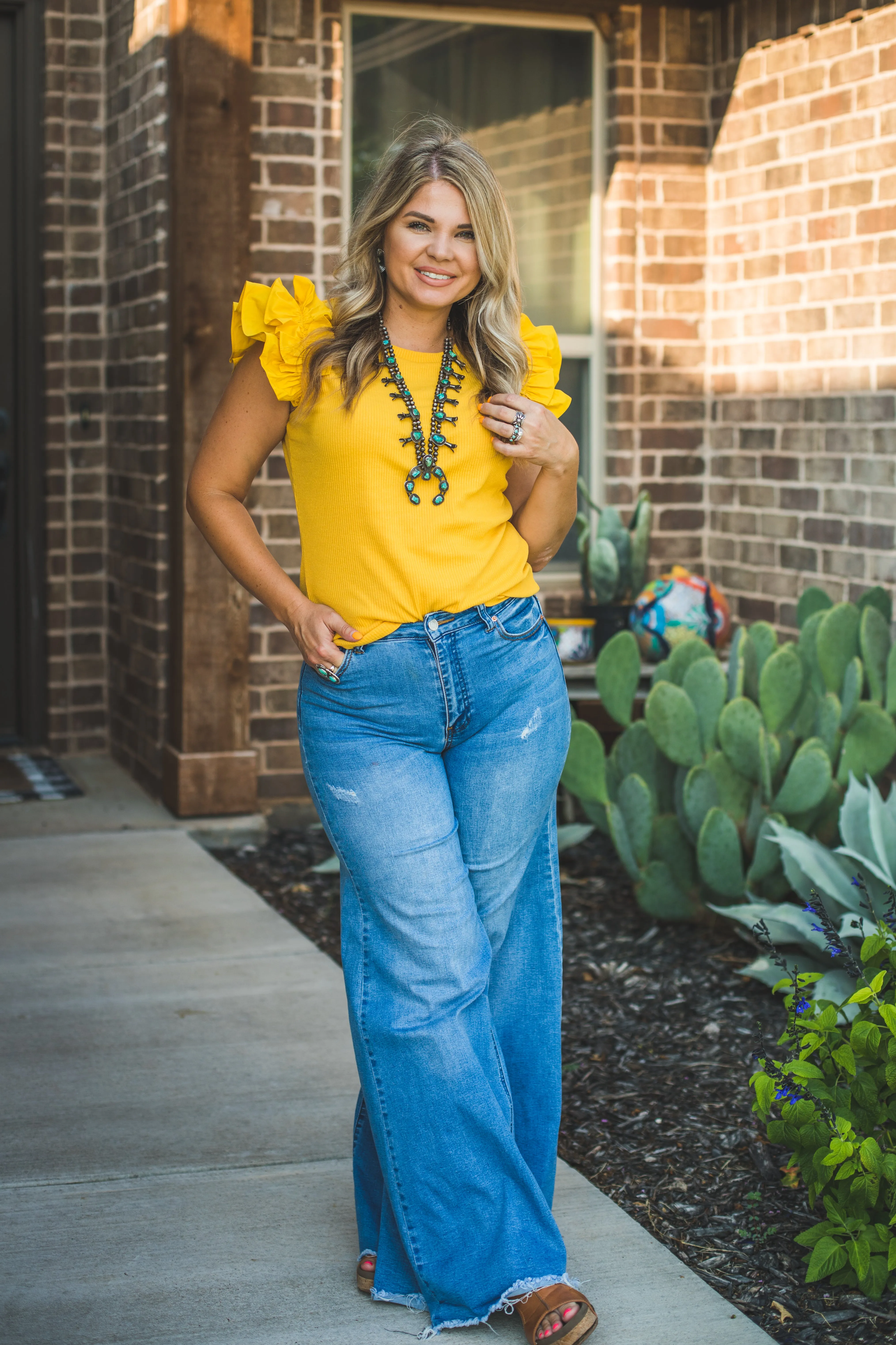 Ruffle Shoulder Top in Honey