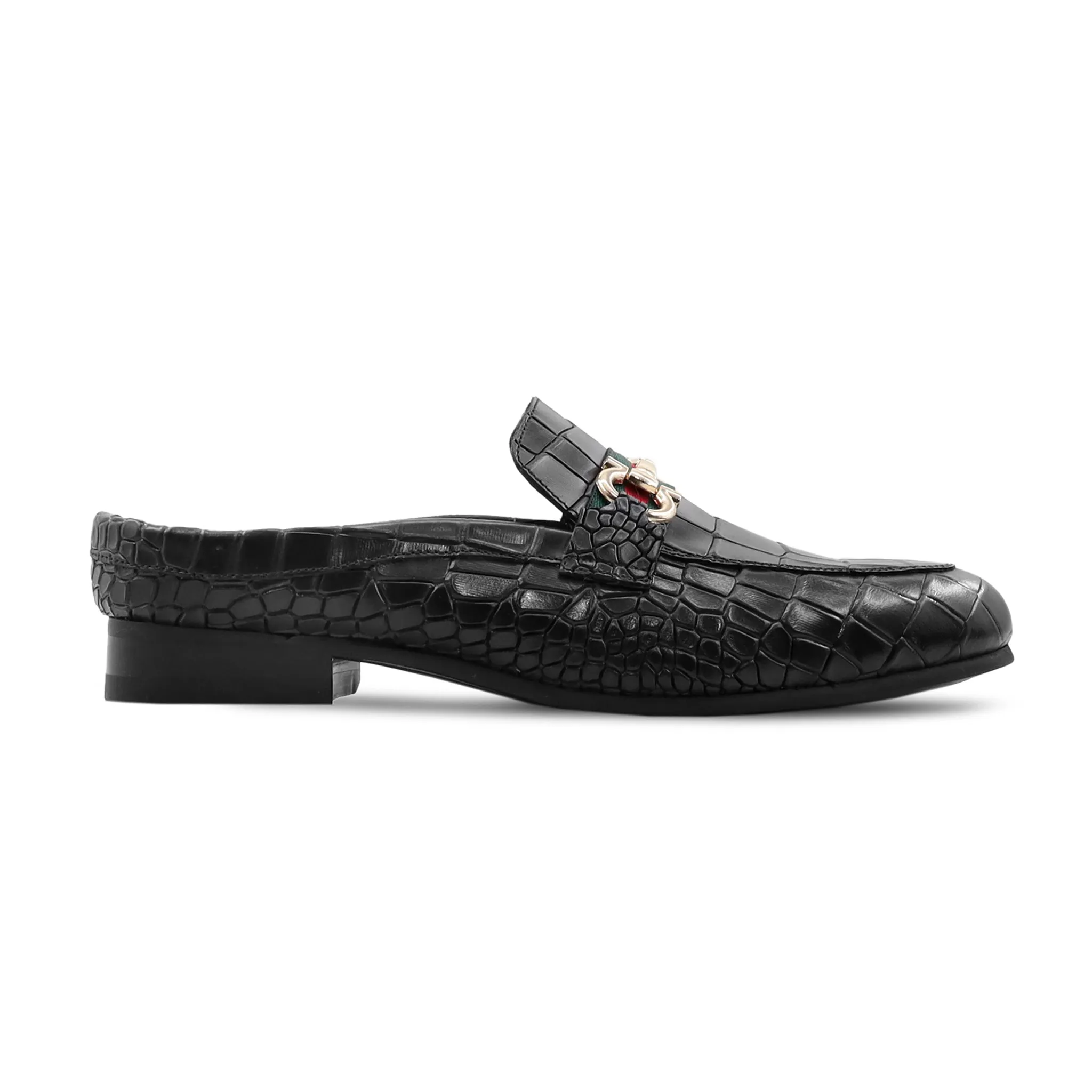 Skov - Men's Black Crocodile Printed Calf Leather Slipper