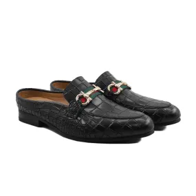 Skov - Men's Black Crocodile Printed Calf Leather Slipper