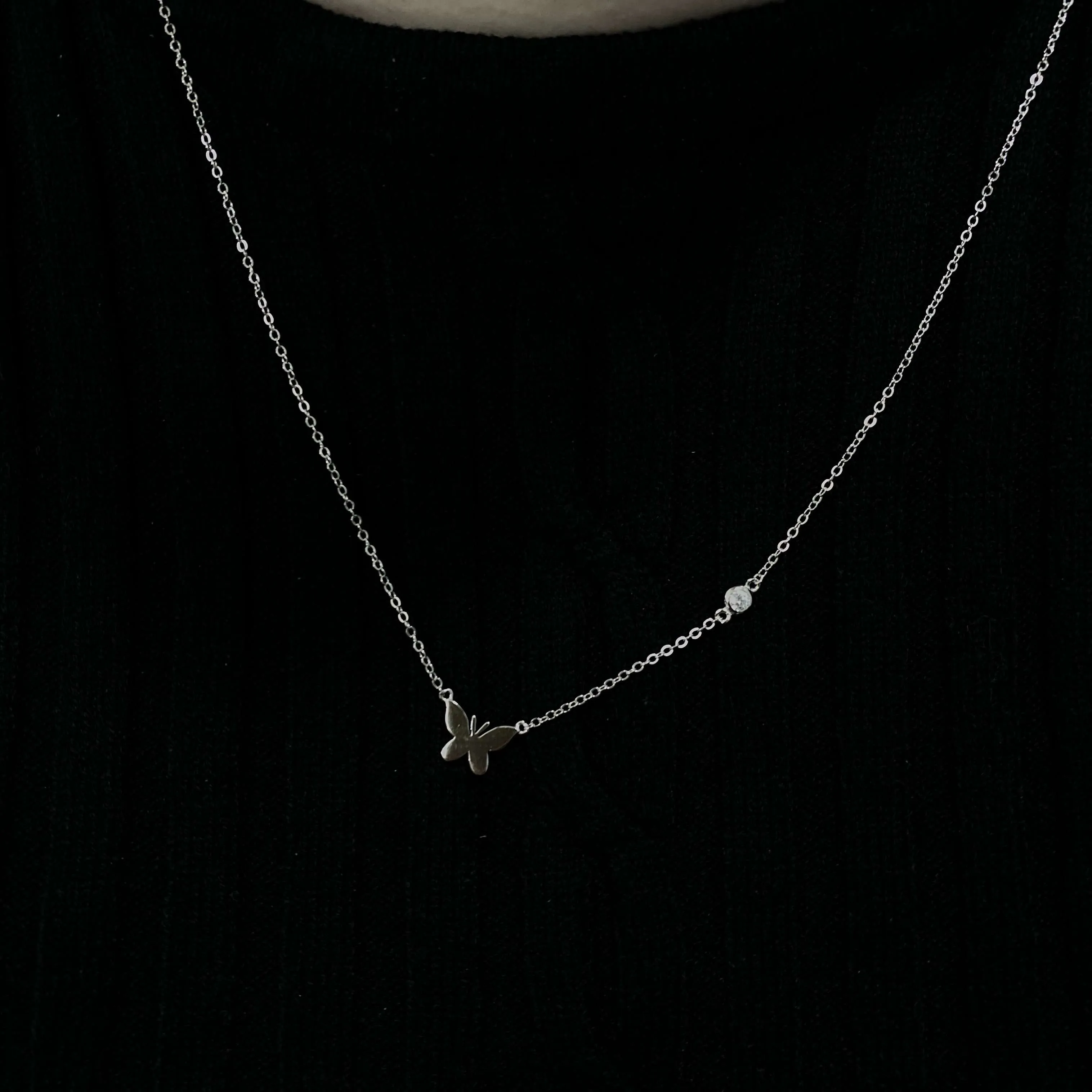 Small Butterfly Pendant With CZ Stone Chain Accent