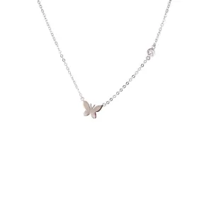 Small Butterfly Pendant With CZ Stone Chain Accent