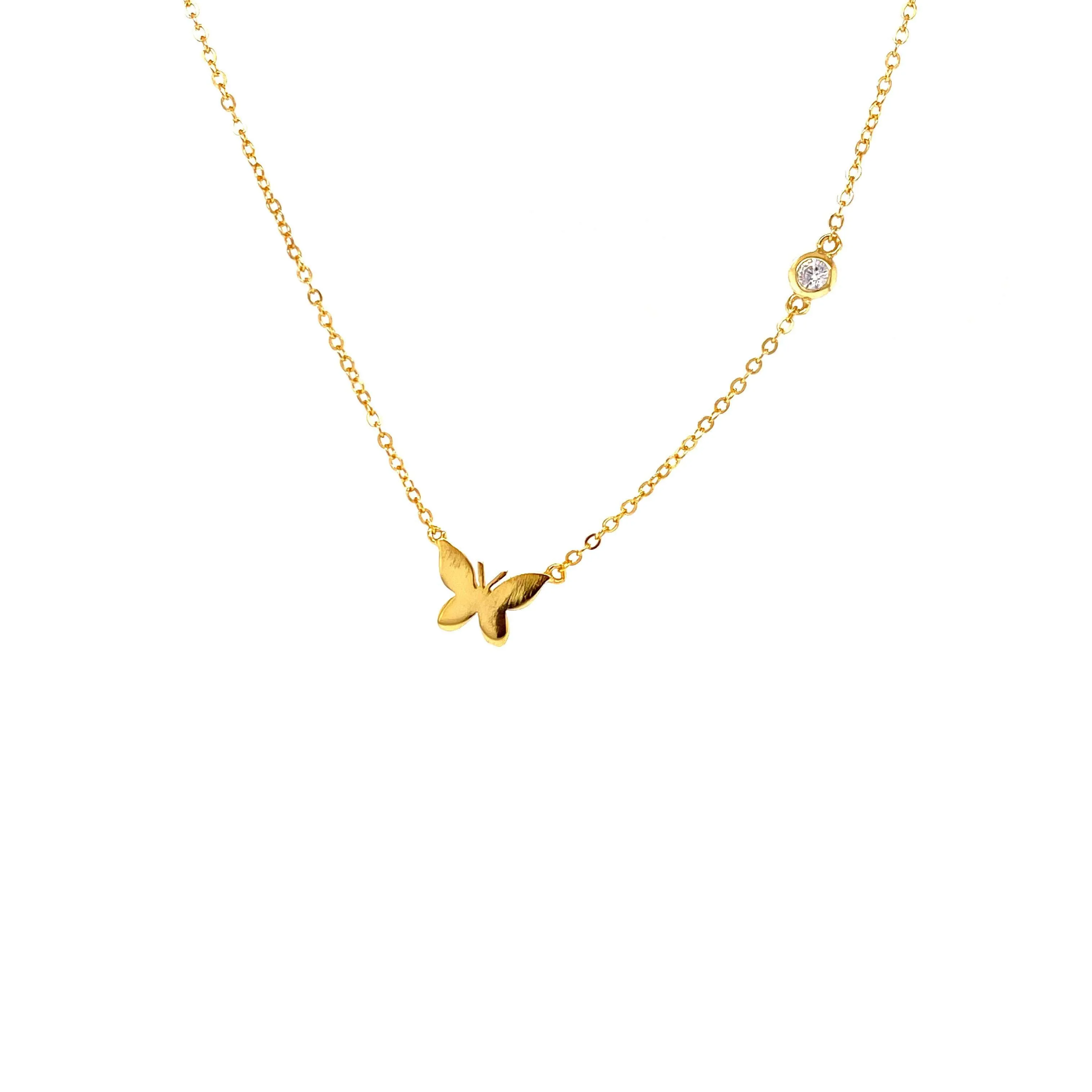 Small Butterfly Pendant With CZ Stone Chain Accent