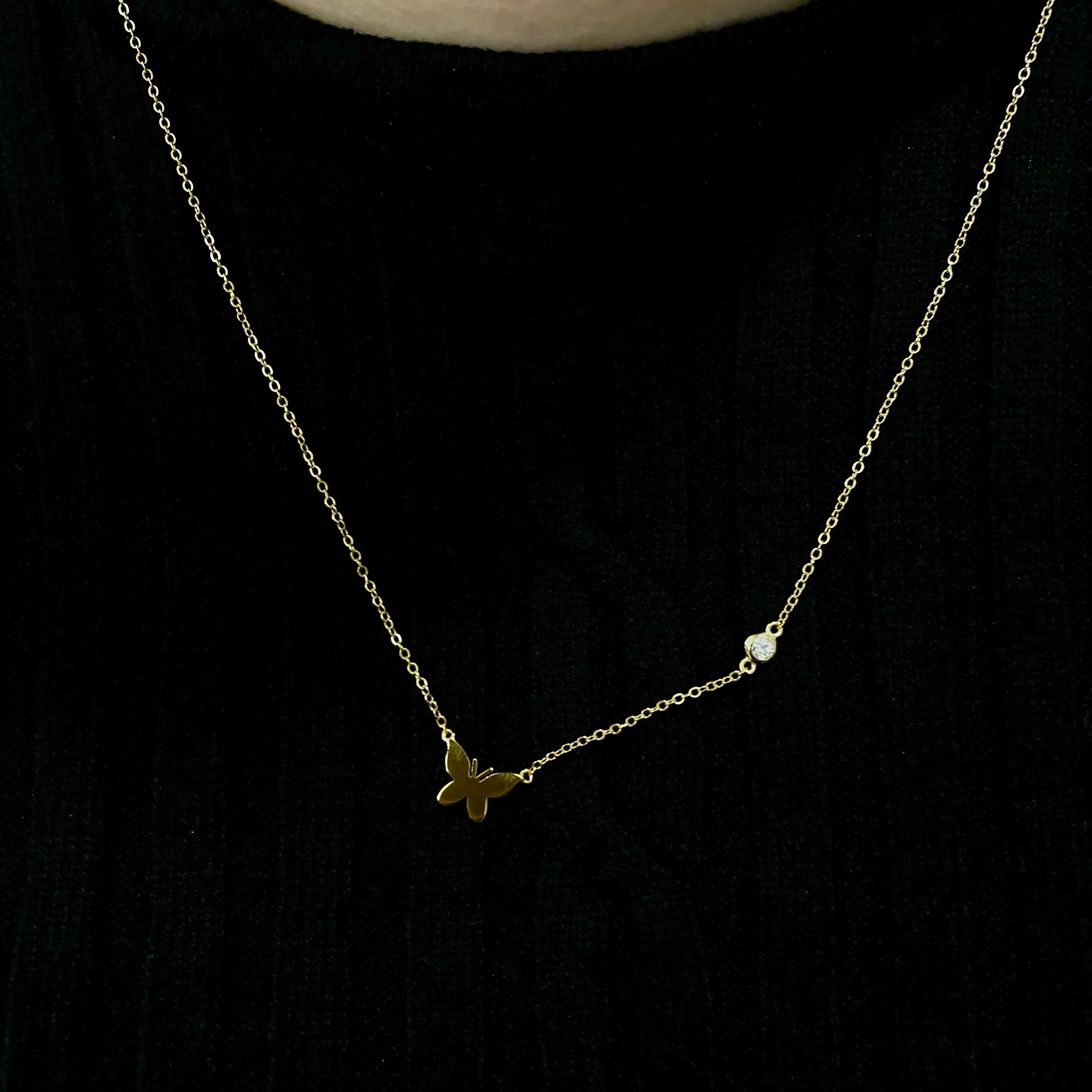 Small Butterfly Pendant With CZ Stone Chain Accent