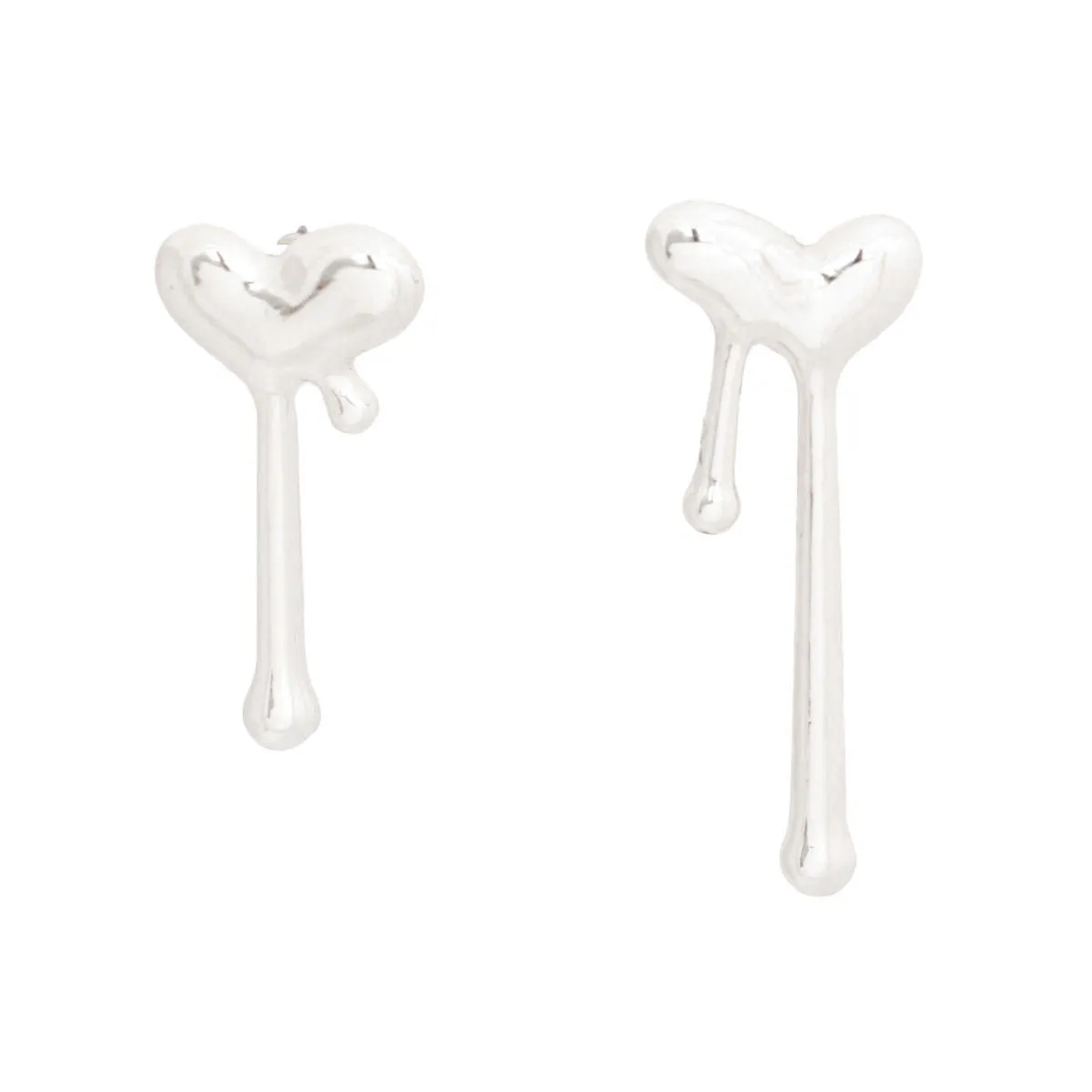 Small Dripping Heart Stud Earrings - Silver