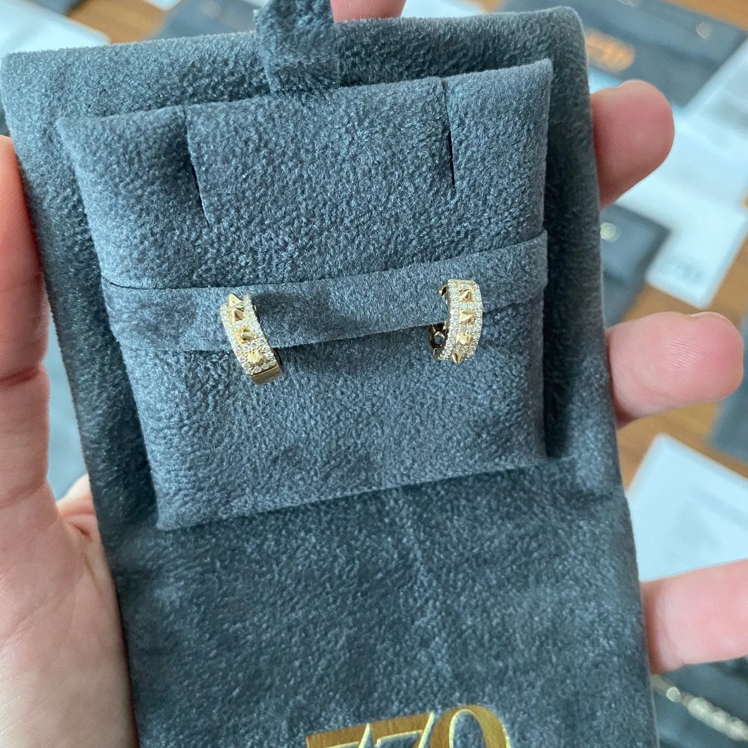 Spike Gold Double Diamond Huggie Earrings