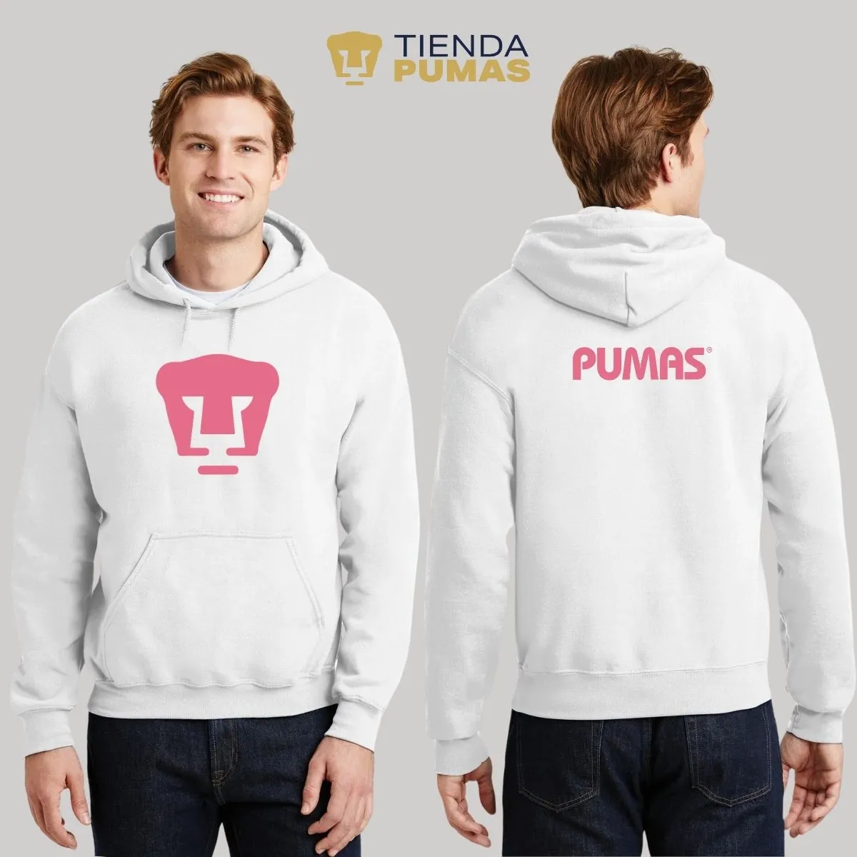 Sudadera Hombre Hoodie Pumas UNAM Logo Rosa Vinil