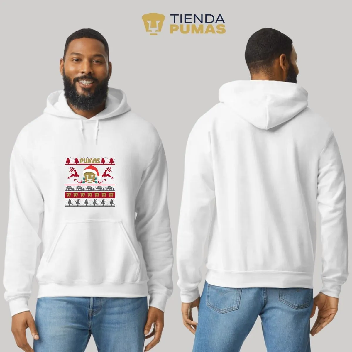 Sudadera Hombre Hoodie  Pumas UNAM Navidad Renos