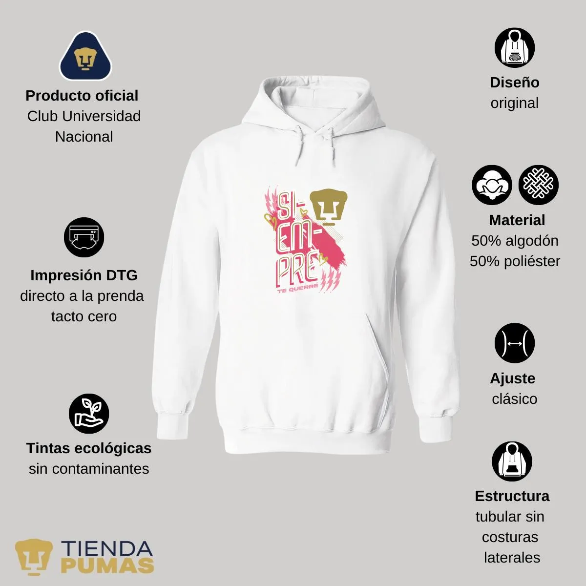 Sudadera para Hombre Hoodie Pumas UNAM Siempre te querré