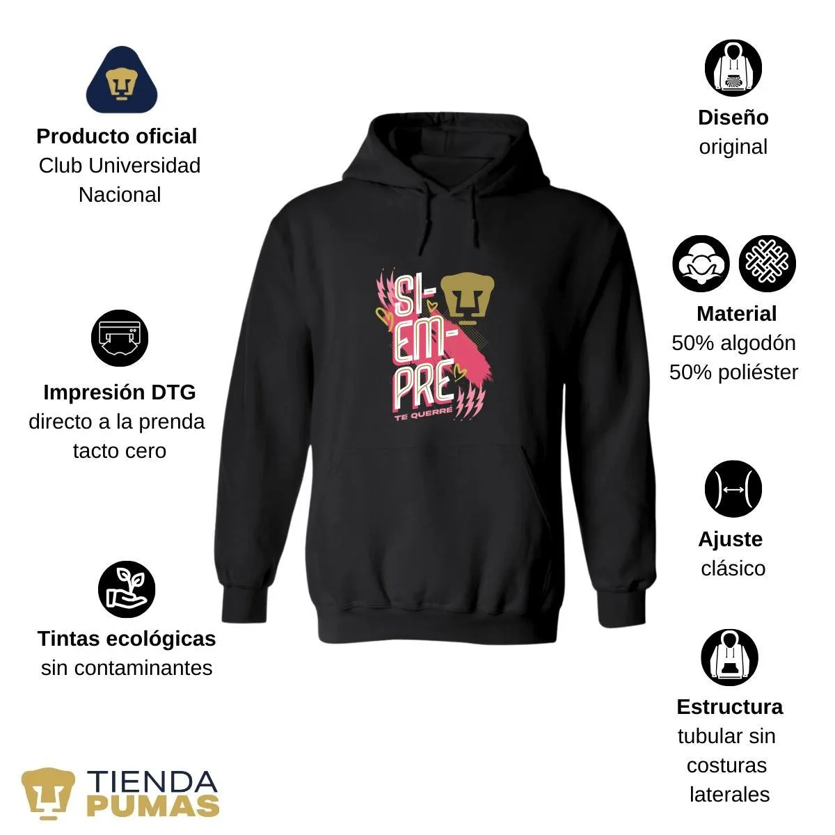 Sudadera para Hombre Hoodie Pumas UNAM Siempre te querré