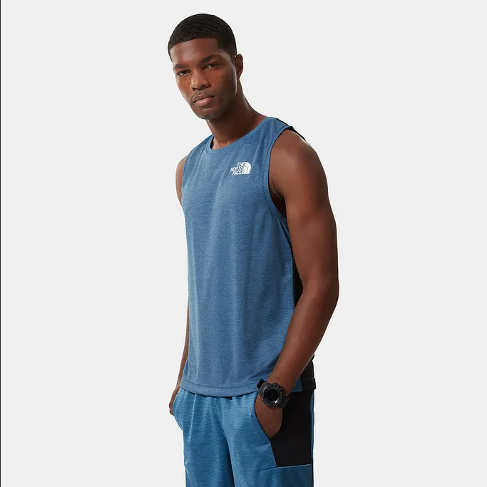 The North Face Men's Mountain Athletics Tank Top NF0A5IEV5V9 banff blue dark heather-black