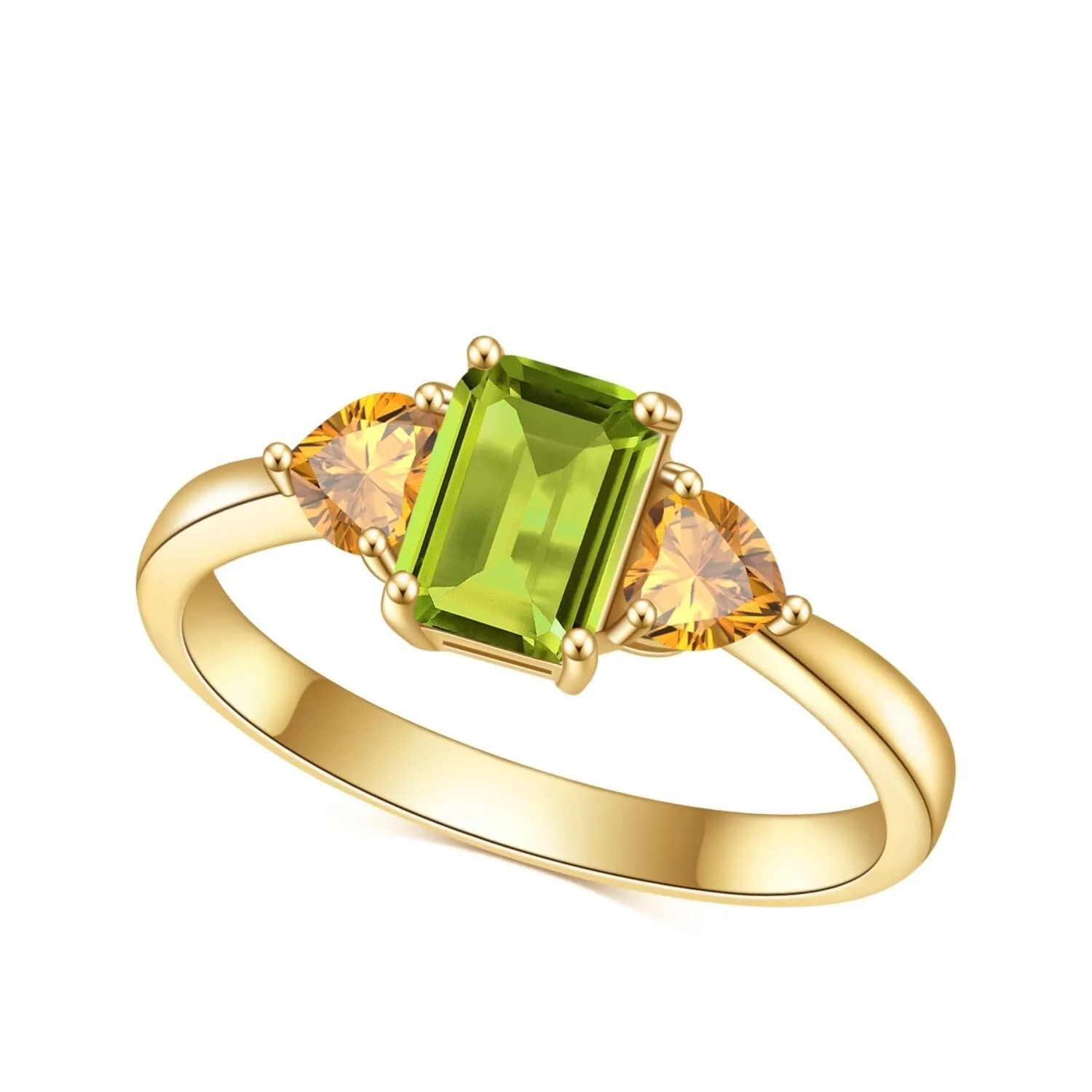 Three-Stone Heart Peridot & Citrine 14K Gold Filled 925 Silver Ring