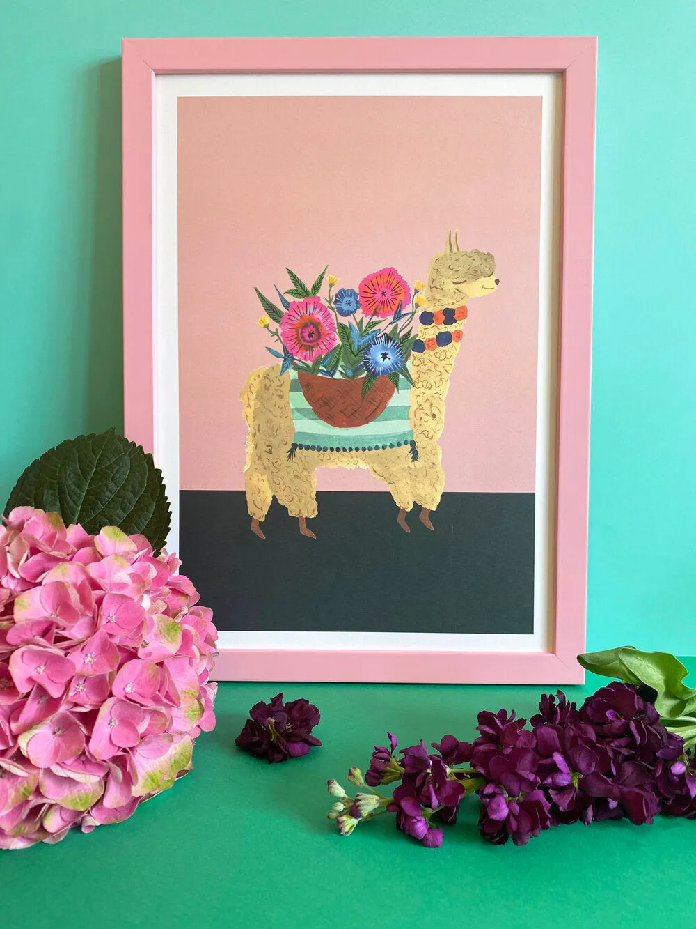 Tropical Parade Alpaca with Plant Art Print