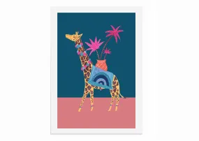 Tropical Parade Giraffe with Plant Art Print