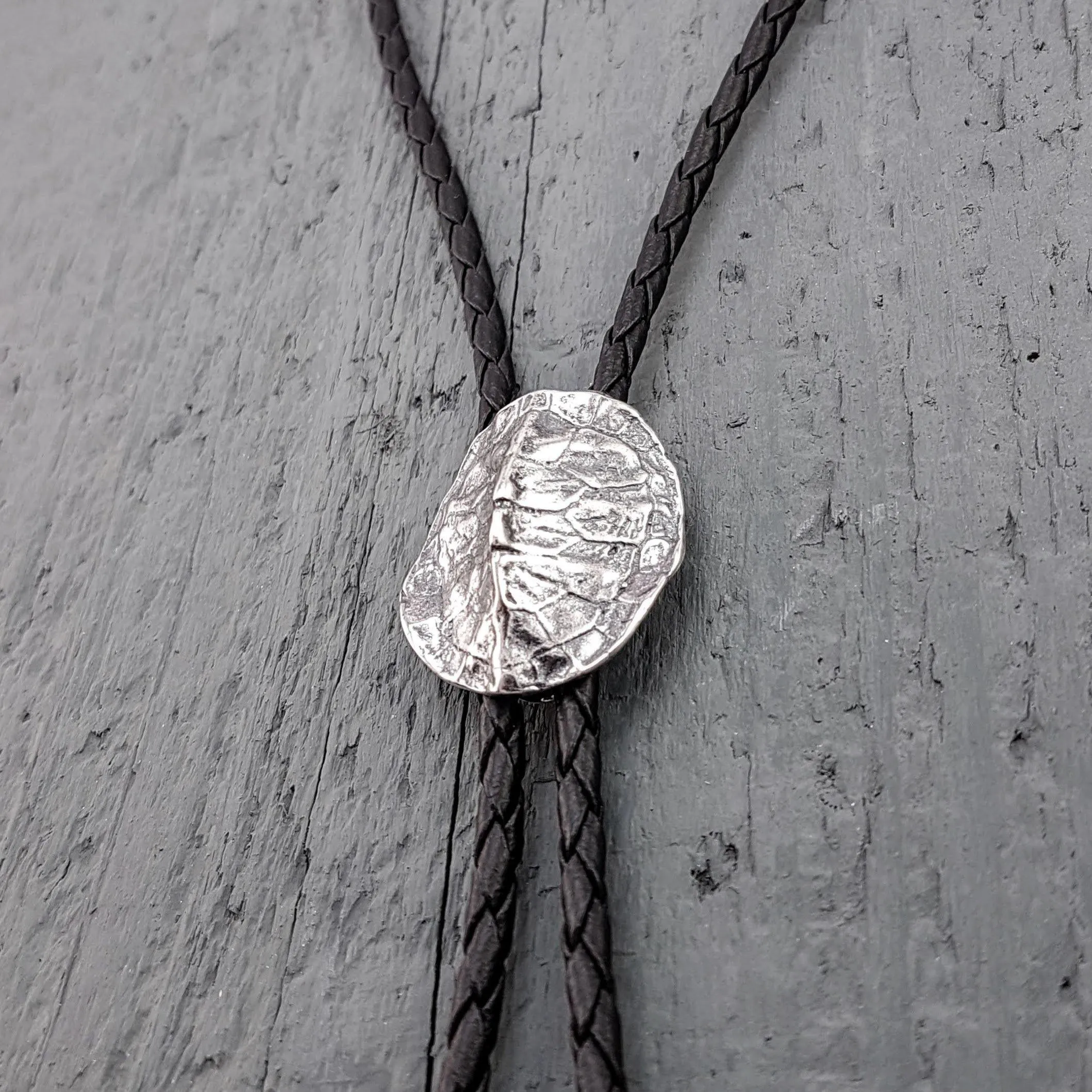 Turtle Shell Bolo Tie Silver Plated White Bronze