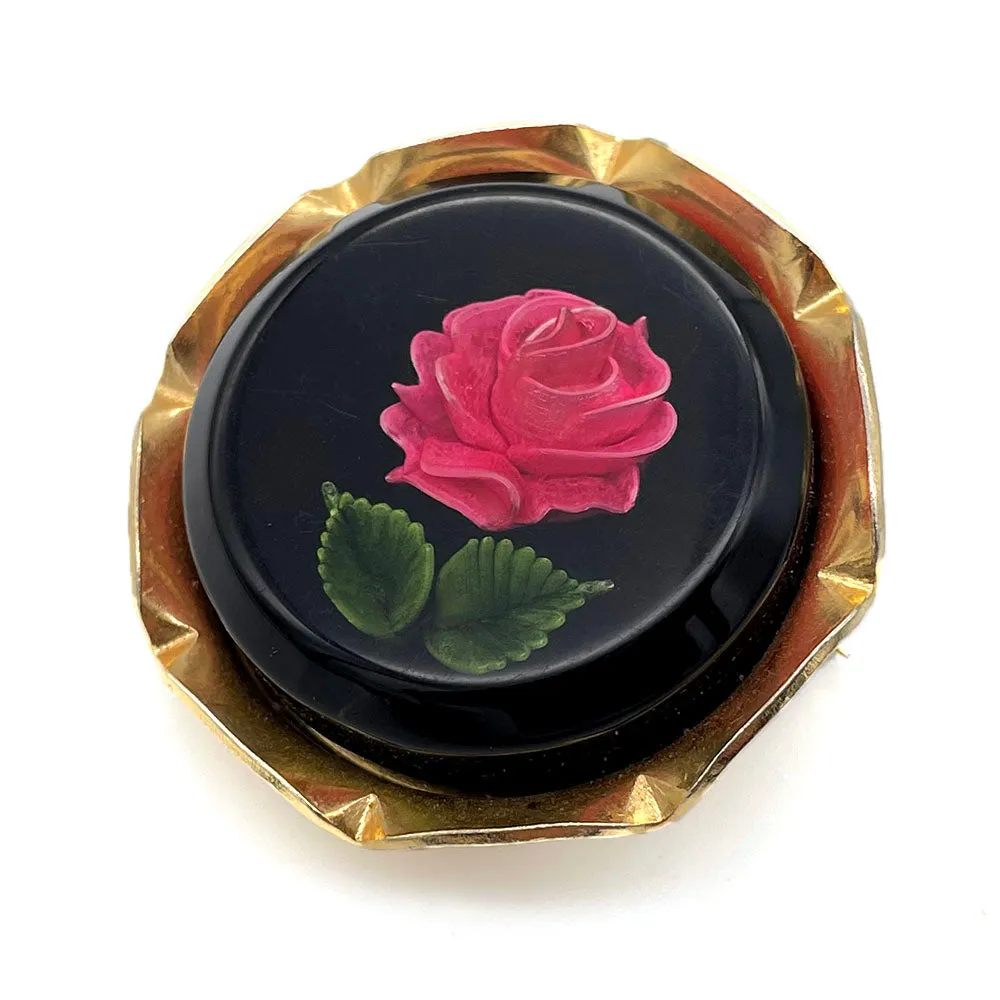 【USA輸入】 ヴィンテージ インタリオ ルーサイト ローズ ブローチ/Vintage Lucite Reverse Carved Rose Brooch