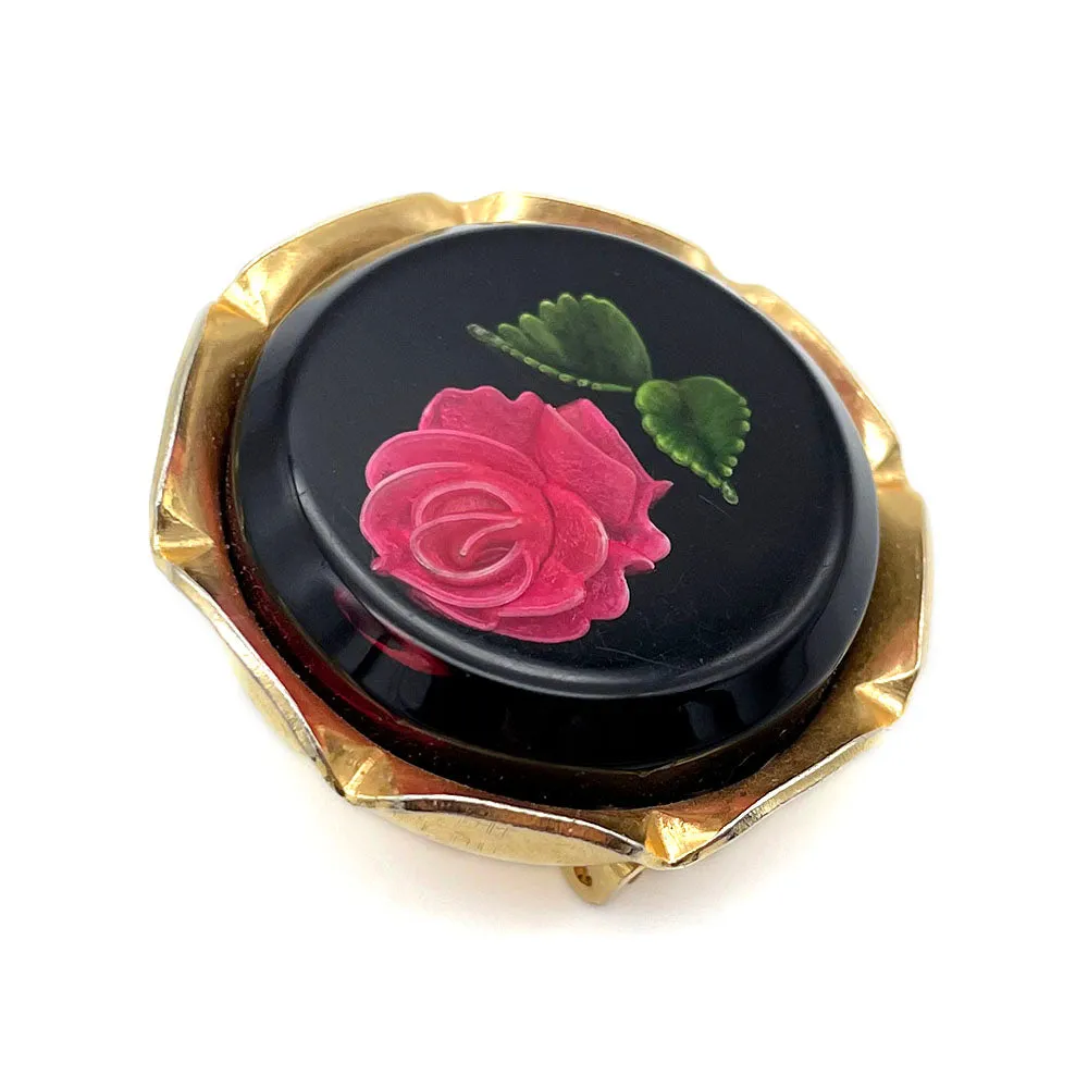 【USA輸入】 ヴィンテージ インタリオ ルーサイト ローズ ブローチ/Vintage Lucite Reverse Carved Rose Brooch