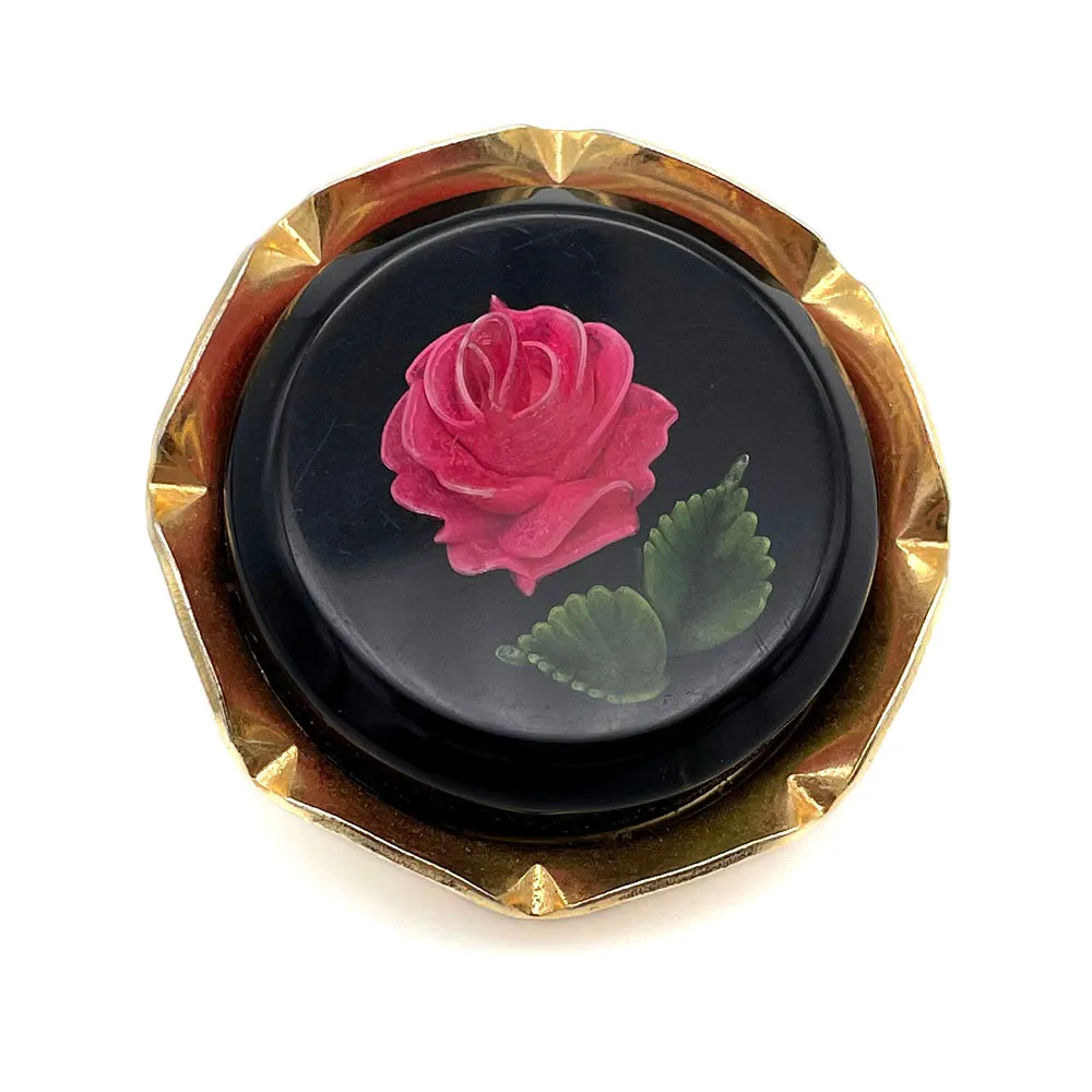 【USA輸入】 ヴィンテージ インタリオ ルーサイト ローズ ブローチ/Vintage Lucite Reverse Carved Rose Brooch